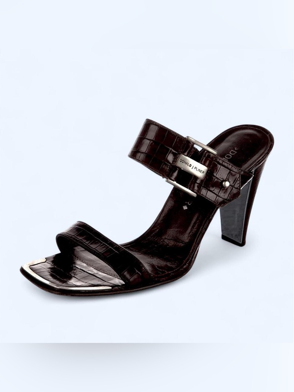 Vintage leather belt buckle open toed sandals heels